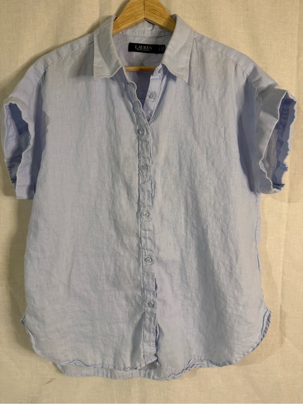 Lauren Ralph Lauren Light Blue Short Sleeve Linen Button-Front Shirt